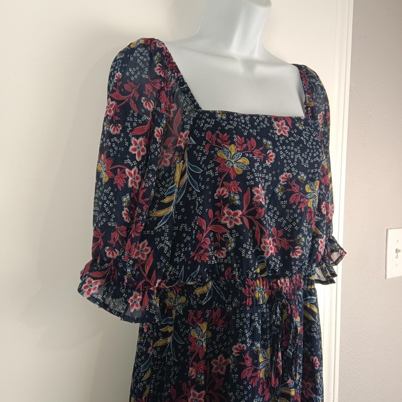 Trixxi Dresses & Skirts - Trixxi Dress Womens Large Floral Square Neck Puff Sleeve Ruffle Boho Chiffon